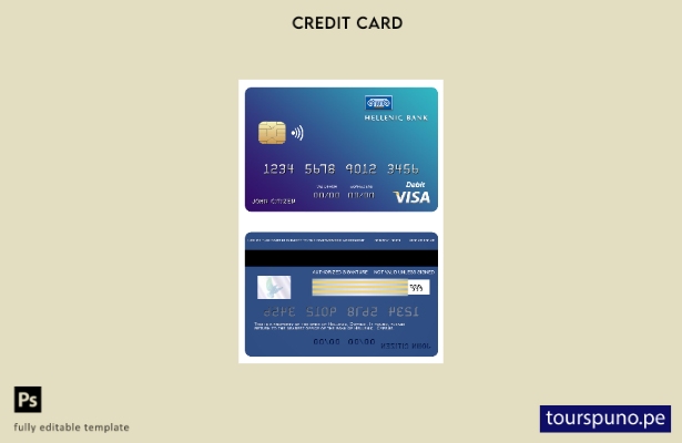 listo para imprimir plantilla de tarjeta visa del banco helénico de Chipre